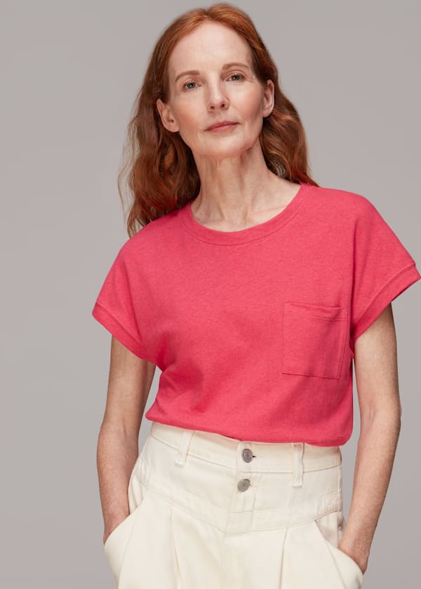 Pink Ember Linen Mix Pocket Tee