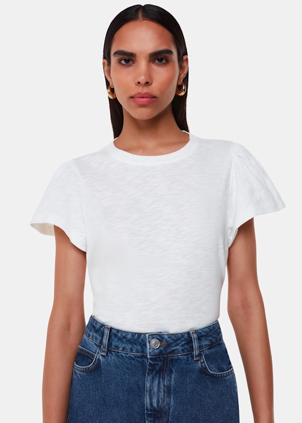 White Cotton Frill Sleeve T Shirt