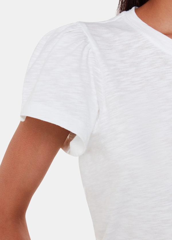 White Cotton Frill Sleeve T Shirt