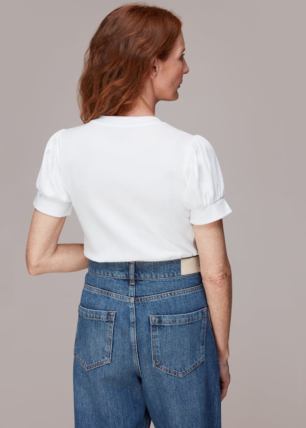 White Puff Sleeve Rib Tee