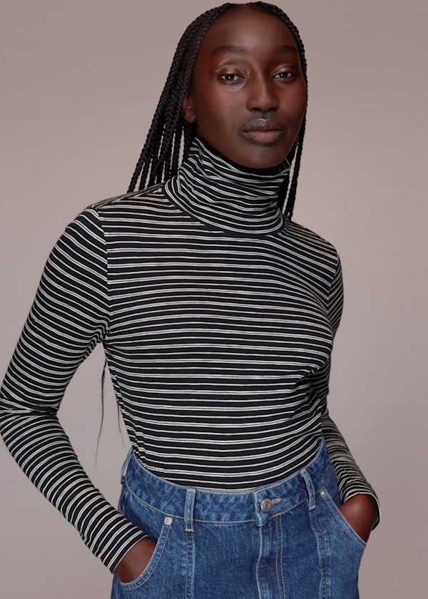 Black Contrasting Stripe Roll Neck