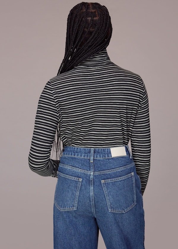 Black Contrasting Stripe Roll Neck