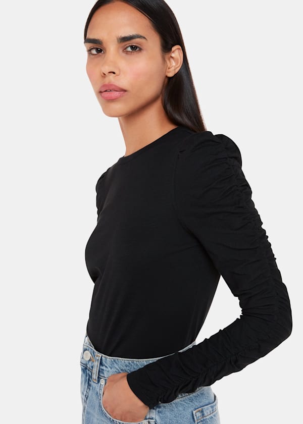 Black Ruched Sleeve Top