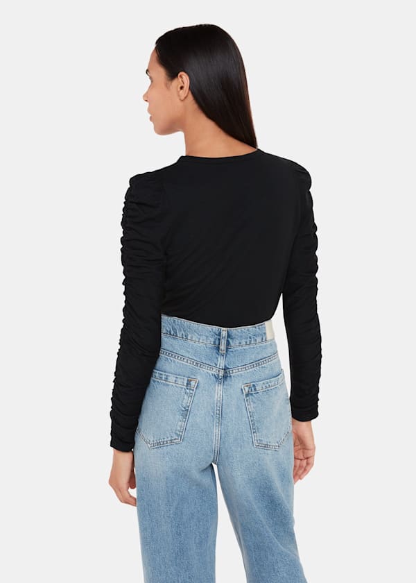 Black Ruched Sleeve Top