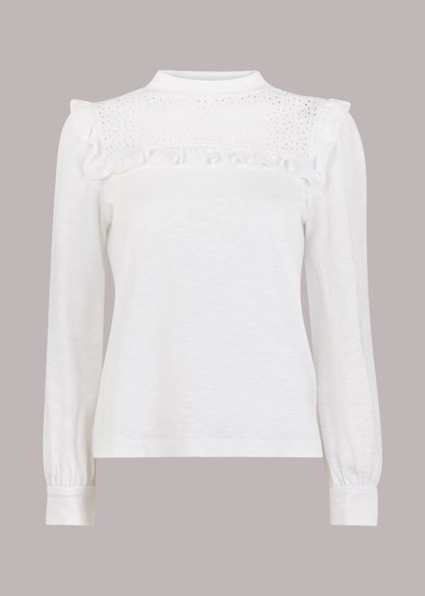 White Broderie Yoke Frill Detail Top