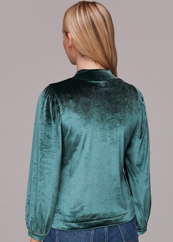 Dark Green High Neck Velvet Top
