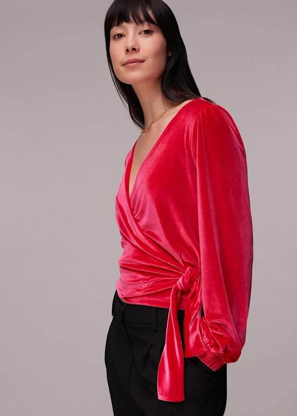 Pink Velvet V Neck Wrap Top