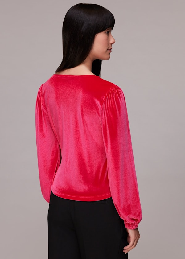 Pink Velvet V Neck Wrap Top