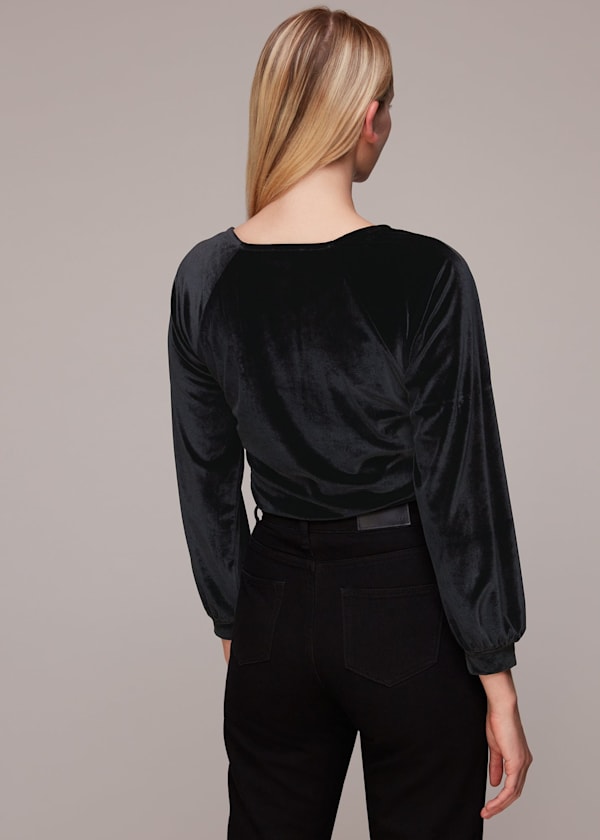 Black Asymmetric Neck Velvet Top