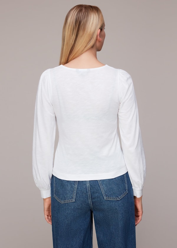 White Amber V neck Button Top
