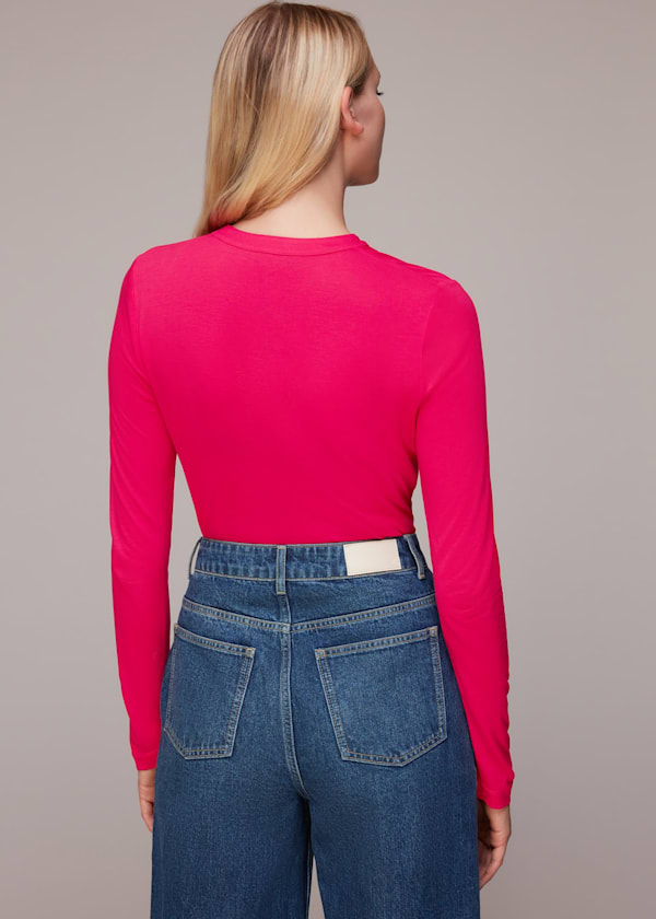 Pink Ruched Zip Neck Top