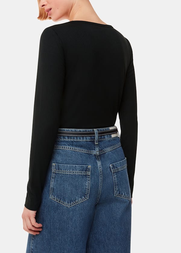 Black Ribbed Scoop Neck Top