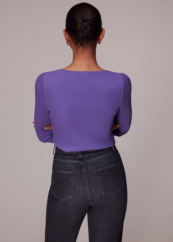 Purple Ribbed Asymmetric V-Neck Top