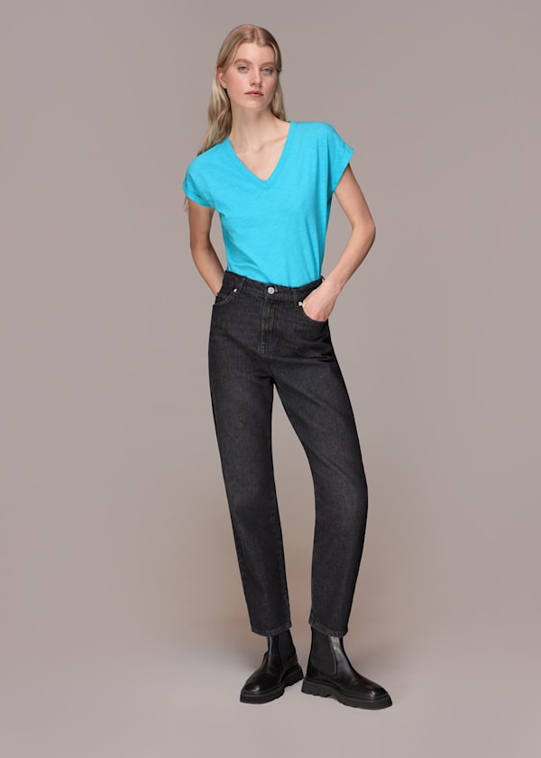 Turquoise Willa V Neck Cap Sleeve Tee