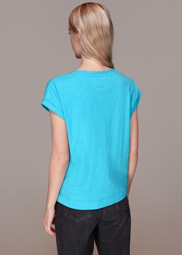 Turquoise Willa V Neck Cap Sleeve Tee