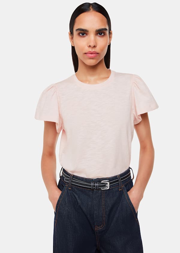 Pale Pink Cotton Frill Sleeve T-Shirt
