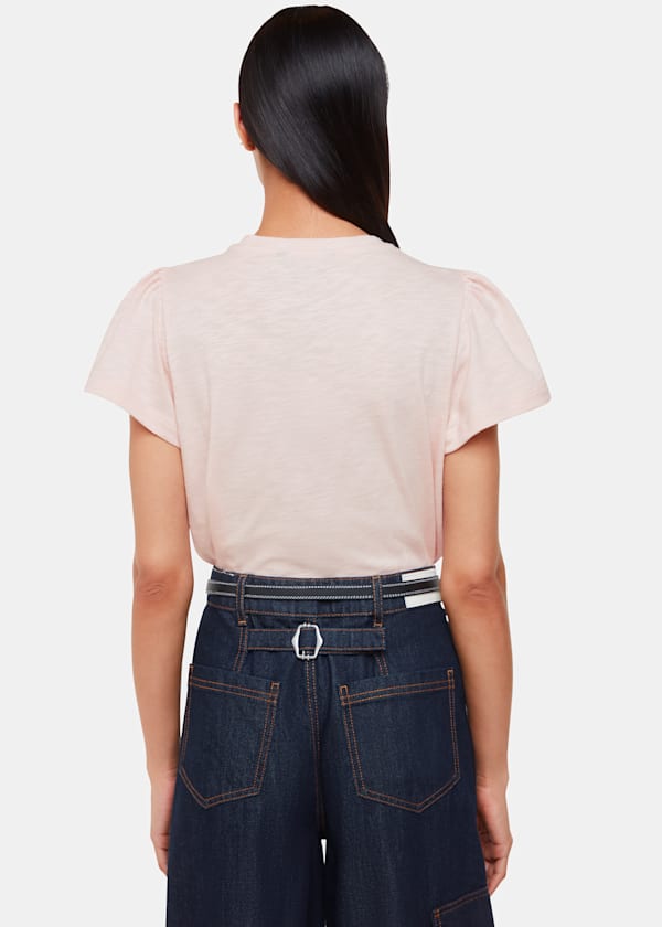 Pale Pink Cotton Frill Sleeve T-Shirt