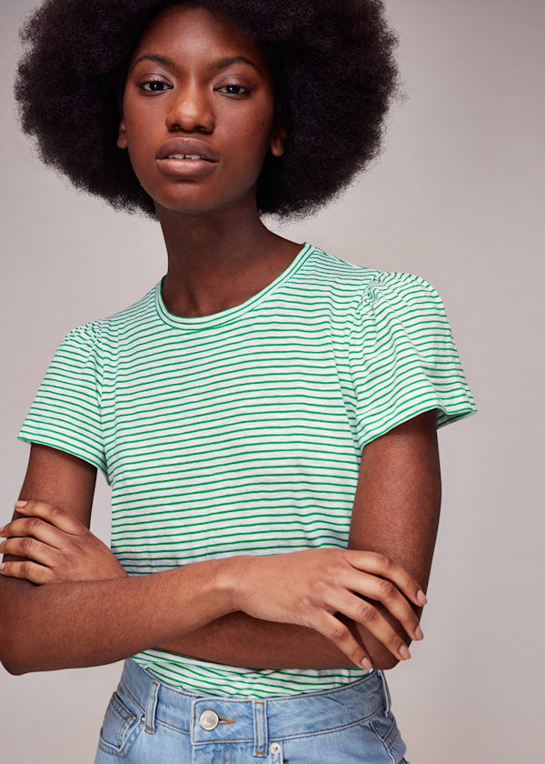 Green Cotton Frill Stripe T-Shirt