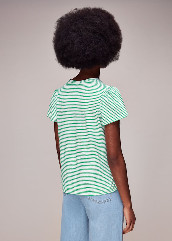 Green Cotton Frill Stripe T-Shirt