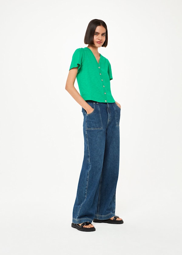 Green Maeve V-Neck Button Front Tee