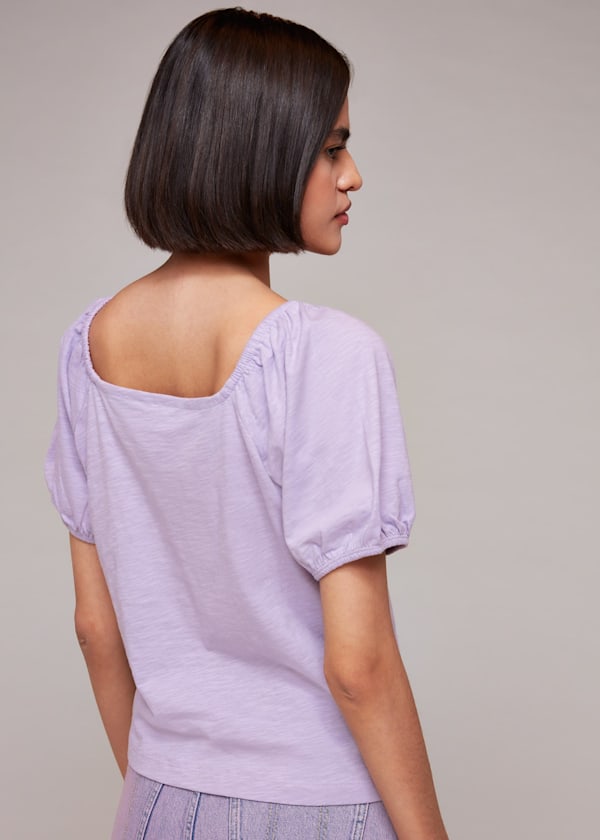 Lilac Square Neck Puff Sleeve Top