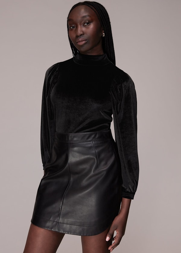 Black High Neck Velvet Top