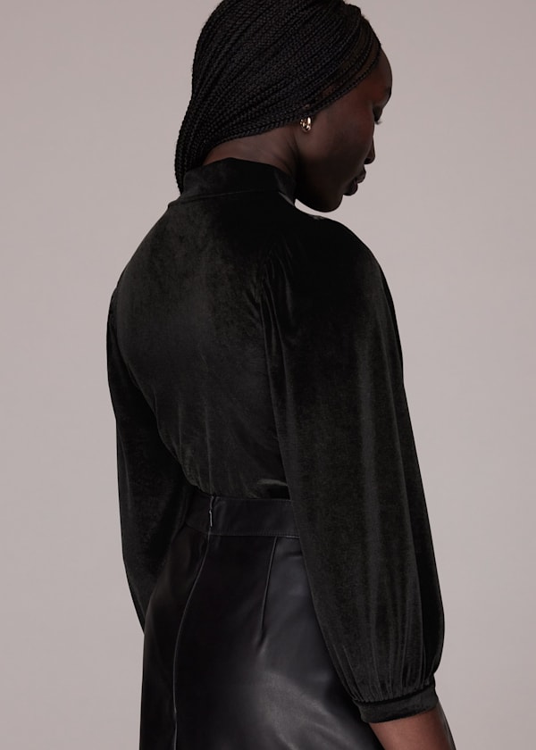 Black High Neck Velvet Top