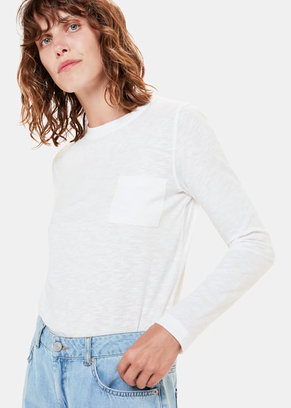 White Crew Neck Pocket Top