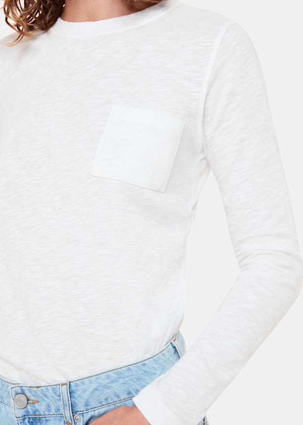 White Crew Neck Pocket Top