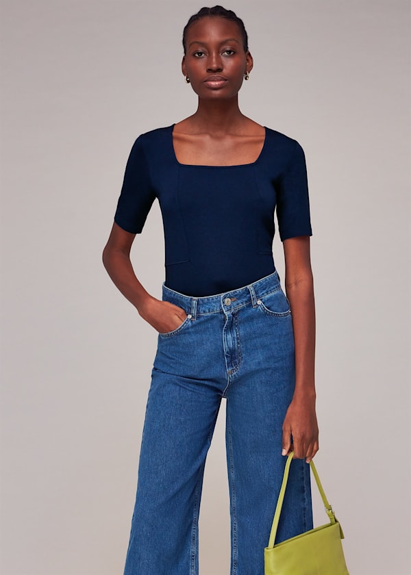 Navy Square Neck T-Shirt