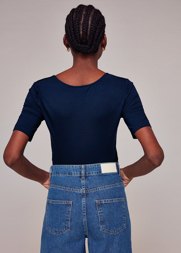 Navy Square Neck T-Shirt