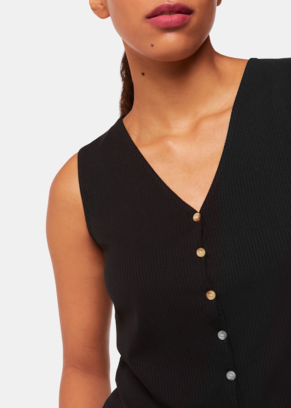 Black Button Front Rib Tank