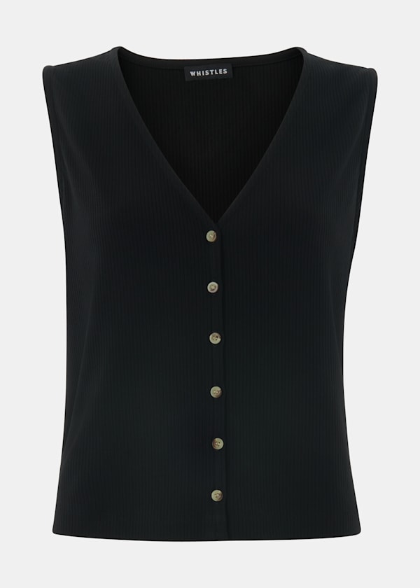 Black Button Front Rib Tank