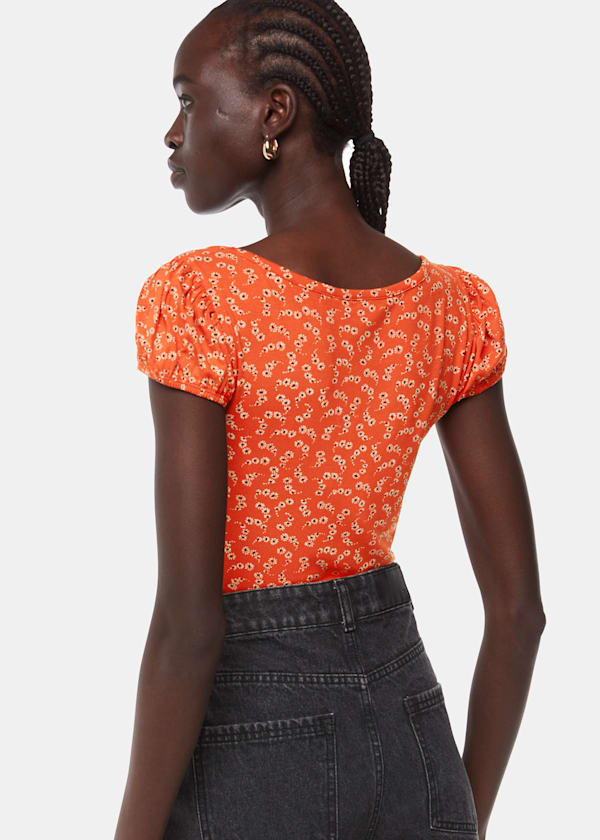 Red Micro Floral Sweetheart Top