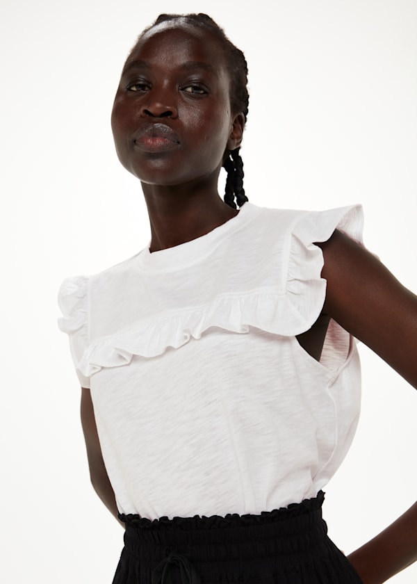 White Cotton Yoke Frill Top
