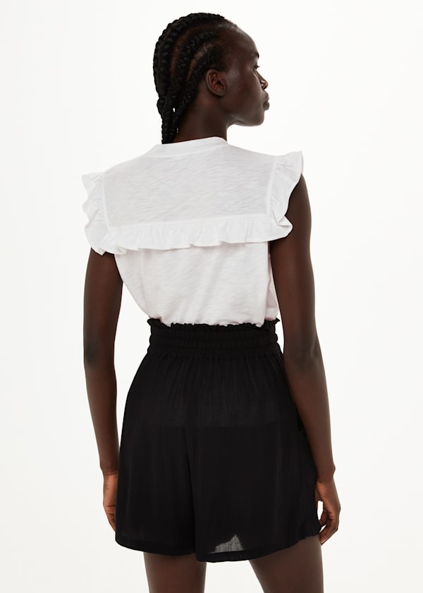 White Cotton Yoke Frill Top