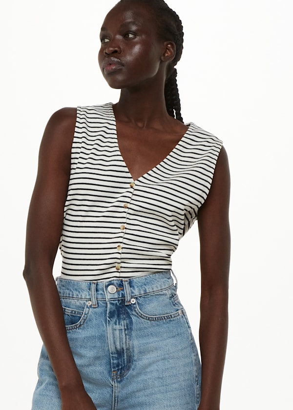 Ivory Button Up Stripe Rib Tank