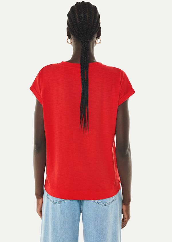 Red Willa V-Neck Cap Sleeve Tee
