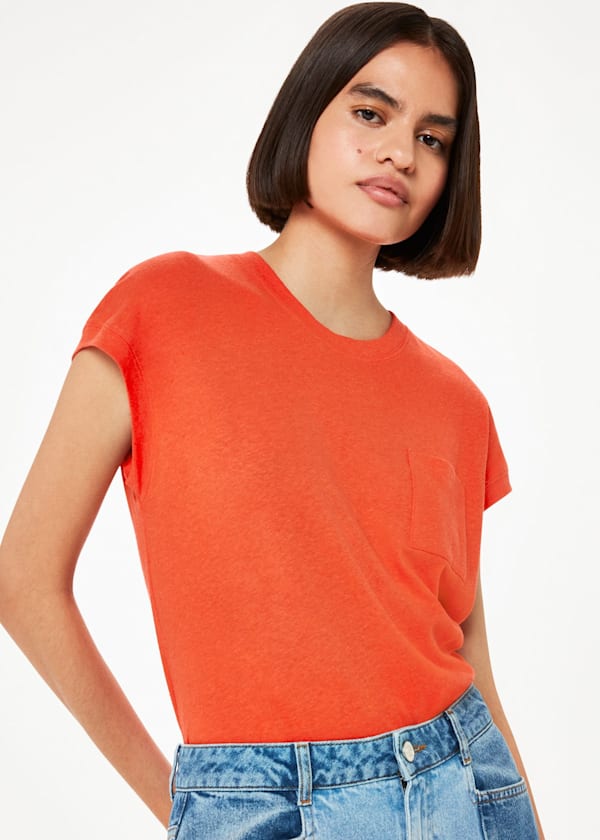Red Ember Linen Mix Pocket Tee