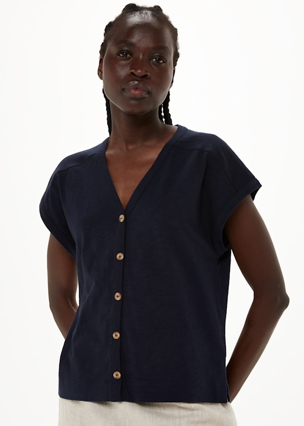 Navy Aubrie Button Through Top