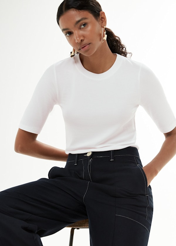 White Essential Ribbed T-Shirt