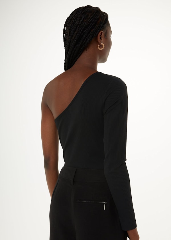 Black One Sleeve Ribbed Top