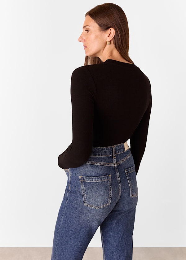 Black Essential Ribbed Crew