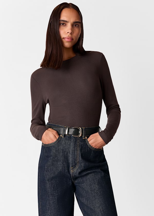 Brown Essential Ribbed Crew