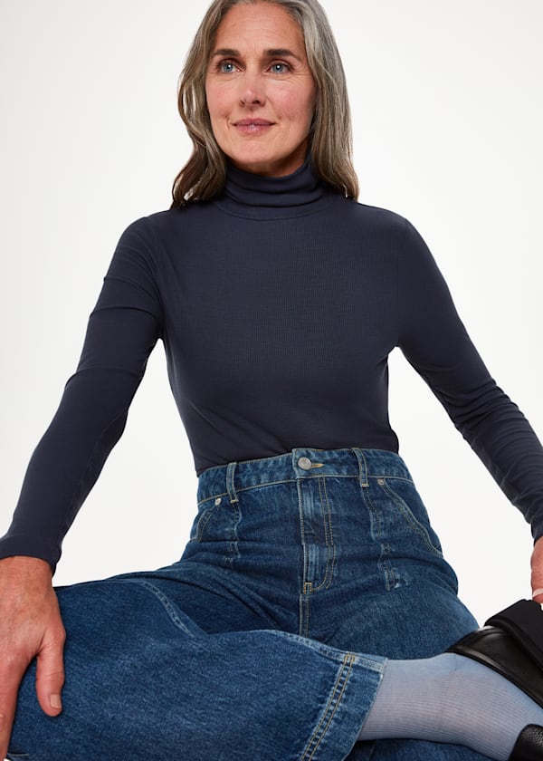 Navy Essential Ribbed Polo Neck
