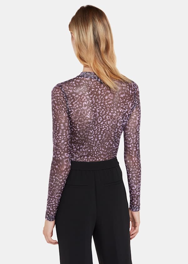 Purple Feather Leopard Mesh Top