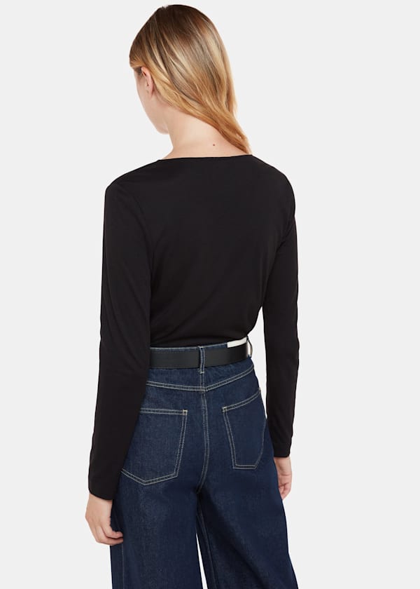 Black High V Neck Ruched Top