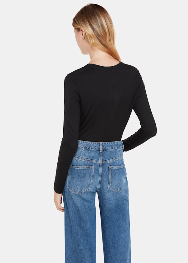 Black Curve Seam Detail Top