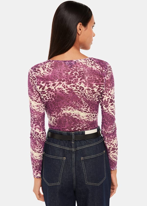 Pink Sahara Leopard Mesh Ruched Top
