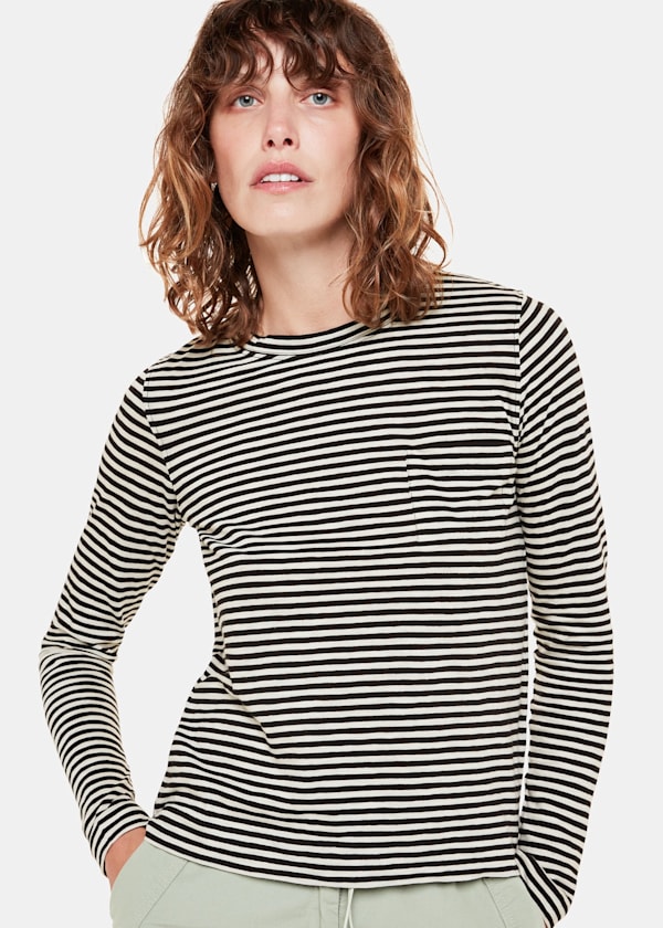 Black Fine Stripe Pocket Crew
